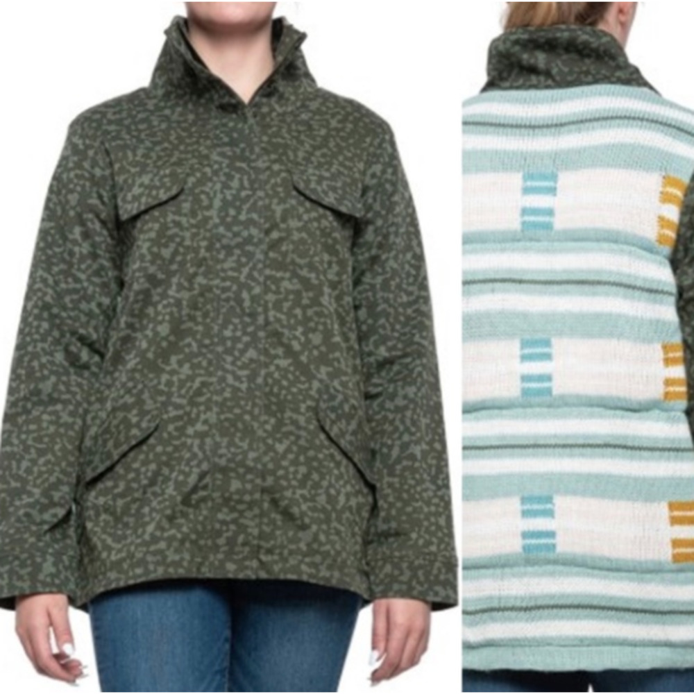 Carve Designs Olive Green Utility Jacket with Striped Knit Back